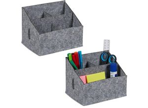 4052025442415 - Schreibtisch Organizer Filz 2er Set 3 Fächer h x b x t 14 x 18 x 145 cm Ordnungssystem fürs Büro grau - Relaxdays