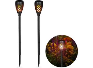 4052025442538 - Relaxdays - 2 x Gartenfackel Solar Außenbeleuchtung für Garten o Terrasse tanzende Flamme mit Erdspießen h 78 cm schwarz