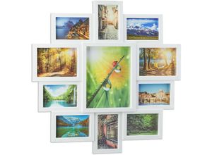 4052025442583 - Relaxdays - 1 x Bilderrahmen Collage Bildergalerie für 11 Fotos Fotorahmen zum Aufhängen mehrere Fotos in versch Größen weiß