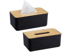 4052025443320 - 2 x Taschentuchbox nachfüllbar Badezimmer Tücherbox Bambus-Deckel Kunststoff HBT 10x23x13 cm schwarz natur