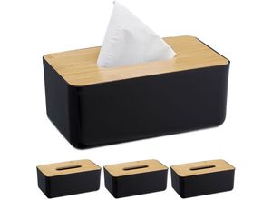 4052025443337 - Relaxdays - 4 x Taschentuchbox nachfüllbar Badezimmer Tücherbox Bambus-Deckel Kunststoff hbt 10x23x13 cm schwarz natur