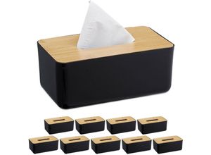 4052025443344 - Relaxdays - 10 x Taschentuchbox nachfüllbar Badezimmer Tücherbox Bambus-Deckel Kunststoff hbt 10x23x13 cm schwarz natur