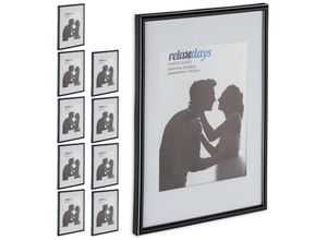 4052025444181 - Relaxdays - 10 x Bilderrahmen 20x30 cm Passepartout 15x20 cm Fotorahmen zum Stellen oder Hinhängen aus Kunststoff schwarz-weiß