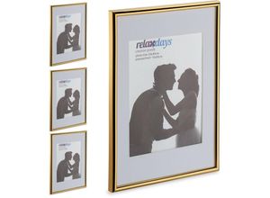 4052025444297 - Relaxdays - 4 x Bilderrahmen 20 x 30 cm inkl Passepartout 15x20 cm Fotorahmen zum Stellen & Hinhängen aus Kunststoff gold-weiß