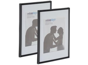 4052025444327 - 2 x Bilderrahmen Din A4 Passepartout 15x20 cm Glasscheibe Fotorahmen zum Stellen & Hinhängen Rahmen schwarz