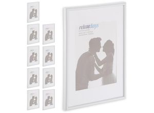 4052025444389 - Relaxdays - 10 x Bilderrahmen Din A4 Passepartout 15x20 cm Glasscheibe Fotorahmen zum Stellen oder Hinhängen Rahmen weiß