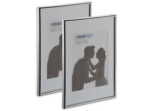4052025444402 - 2 x Bilderrahmen Din A4 Passepartout 15x20 cm Glasscheibe Fotorahmen zum Stellen & Hinhängen Rahmen silber