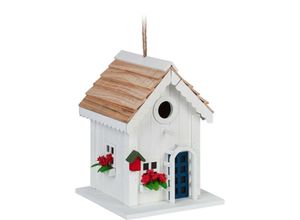 4052025445119 - Relaxdays - Deko Vogelhaus Landhausstil Holz zum Aufhängen h x b x t 235 x 18 x 18 cm Vogelvilla für Garten weiß