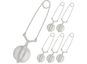 4052025445454 - Relaxdays Teezange 6er Set Teesieb für losen Tee Tassen & Gläser Ø 4 cm engmaschiges Teeiei aus Edelstahl silber