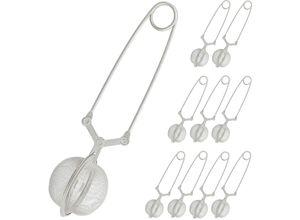 4052025445461 - Relaxdays - Teezange 10er Set Teesieb für losen Tee Tassen & Gläser ø 4 cm engmaschiges Teeiei aus Edelstahl silber