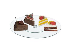 4052025445485 - Relaxdays Tortenplatte 360 Grad drehbar ∅ 30 cm zum Servieren & Dekorieren runde Kuchenplatte Glas transparent