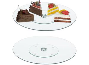 4052025445515 - Relaxdays - Tortenplatte 2er Set 360° drehbar ∅ 30 cm zum Servieren & Dekorieren runde Kuchenplatte Glas transparent