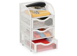 4052025445607 - Relaxdays - Schreibtisch Organizer 4 Fächer Mesh Design Metall hbt 21x125x13 cm Utensilienbox mit Schubladen weiß