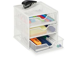 4052025445621 - Relaxdays - Schubladenbox Metall Schreibtisch Organizer mit 3 Schubfächern hbt 17x16x17 cm Aufbewahrungsbox Büro weiß