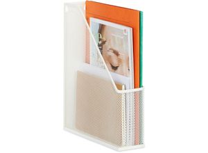 4052025445706 - Relaxdays Stehsammler Metall DIN A4 HBT 315x7x25 cm stabiler Stehordner Mesh Design für Büro & Home Office weiß