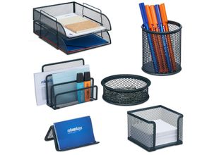 4052025445775 - Relaxdays - Schreibtisch Organizer Set 7-tlg Mesh Ablagefächer Zettel- Brief- Büroklammer- Stiftehalter anthrazit