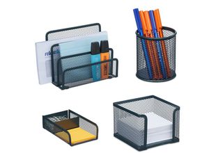 4052025445799 - Relaxdays - Schreibtisch Organizer Set 4-tlg Metall Dokumentenhalter Zettelbox Büroklammer- & Stiftehalter anthrazit