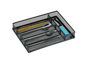 4052025445812 - Relaxdays Besteckkasten für Schubladen HBT 5x235x32 cm Besteck Organizer 5 Fächer Bestecklade Metall anthrazit