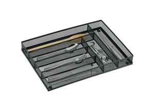 4052025445829 - Besteckkasten für Schubladen hbt 5x285x405 cm Besteck Organizer 6 Fächer Bestecklade Metall anthrazit - Relaxdays