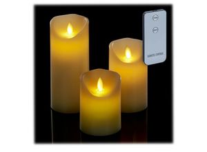 4052025446369 - Led Kerzen 3er Set mit Timerfunktion beweglicher Flamme & Fernbedienung flammenlose Kerzenlichter creme - Relaxdays