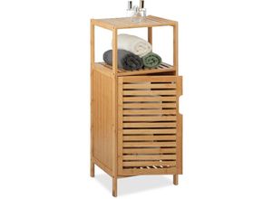 4052025447373 - Badschrank Bambus hbt 87 x 365 x 33 cm schmales Badregal mit Tür 2 offene Ablagen Badkommode natur - Relaxdays