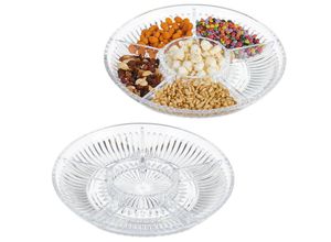 4052025447847 - Relaxdays - Snackteller mit Fächern 2er Set Servierteller Süßigkeiten & Chips Snackschale HxD 4 x 32 cm transparent