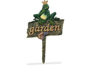 4052025448813 - Gartenstecker Gusseisen Steckschild mit garden-Schriftzug Froschkönig & Schnecke HxB 275 x 155 cm bunt - Relaxdays