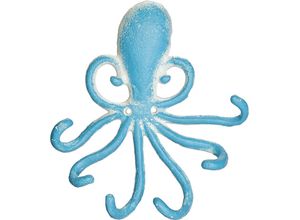 4052025448912 - Relaxdays Wandhaken Oktopus 6 Garderobenhaken Gusseisen HBT 165 x 155 x 4 cm antiker Schlüsselhaken hellblau weiß