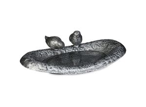 4052025449049 - Relaxdays - Vogeltränke Gusseisen Gartendeko HxBxT 65 x 24 x 125 cm Vogelfutterstelle Wasserschale Vogelbad silber