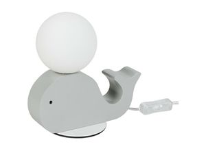 4052025449766 - Relaxdays - Nachttischlampe für Kinder Babyzimmer G9 40W Deko Holzwal Glaskugel Tischlampe 20x20x10 cm grau weiß