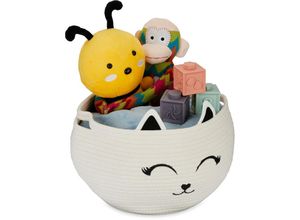 4052025449858 - Aufbewahrungskorb für Kinder Baumwollkorb Katze h x d 24 x 35 cm Spielzeugkorb Kinderzimmer weiß schwarz - Relaxdays