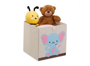 4052025449919 - Aufbewahrungsbox Elefant HxBxT 33 x 33 x 33 cm Spielkiste Kinderzimmer Stoffbox faltbar beige blau - Relaxdays