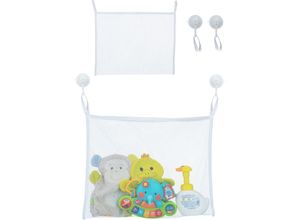 4052025449964 - Badespielzeug Aufbewahrung 2er Set Badenetz mit Saugnäpfen HxB 35 x 45 cm Badewannentasche Kinder weiß - Relaxdays