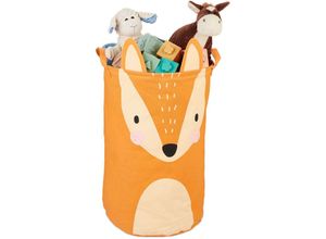 4052025449988 - Relaxdays Aufbewahrungskorb für Kinder Fuchs-Motiv faltbar H x D 56 x 35 cm Spielzeugkorb mit Henkeln orange creme