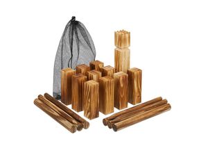 4052025450229 - Wikinger Spiel Outdoor Wurfspiel Kinder & Erwachsene Holz Schwedenschach 21 Spielfiguren Beutel braun - Relaxdays