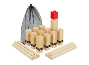 4052025450236 - Wikinger Spiel Outdoor Wurfspiel Kinder & Erwachsene Holz Schwedenschach 21 Spielfiguren Beutel natur - Relaxdays