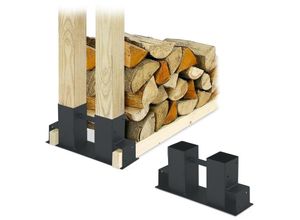 4052025451028 - Holzstapelhilfe 2er Set für Feuerholz Kaminholzregal selber bauen Brennholzstapelhalter Metall anthrazit - Relaxdays