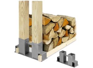 4052025451035 - Holzstapelhilfe 2er Set für Feuerholz Kaminholzregal selber bauen Brennholzstapelhalter Metall silber - Relaxdays