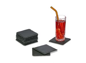 4052025451325 - Schiefer Untersetzer 10er Set eckige Glasuntersetzer 10x10 cm Raclette- & Getränkeuntersetzer anthrazit - Relaxdays