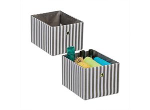 4052025451462 - Aufbewahrungsbox 2er Set Stoffbox rechteckig hbt 16 x 20 x 25 cm gestreift Ordnungsbox offen grau weiß - Relaxdays