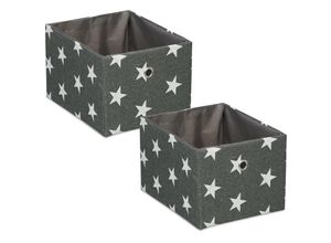 4052025451479 - Relaxdays - Aufbewahrungsbox 2er Set Stoffbox rechteckig HxBxT 16x20x25 cm Sterne-Motiv Ordnungsbox offen grau weiß