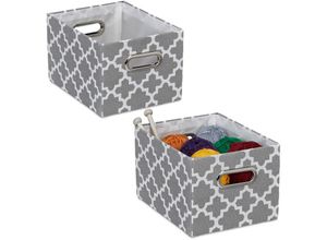 4052025451493 - Aufbewahrungsbox 2er Set Griffe h x b x t 16 x 20 x 25 cm rechteckig Ordnungsbox ohne Deckel grau weiß - Relaxdays