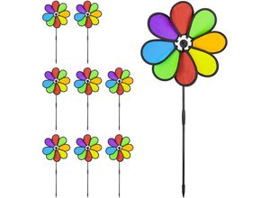 4052025451745 - Relaxdays - 9 x Windrad Blume Gartenwindrad für Kinder & Erwachsene Balkon & Garten Windmühle hbt 72 x 31 x 65 cm bunt