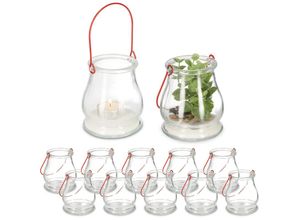 4052025451929 - Windlicht 12er Set aus Glas mit Henkel innen & außen Teelichthalter HxD 10 x 85 cm transparent rot - Relaxdays