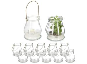 4052025451936 - Windlicht 12er Set Glas silberne & goldene Henkel innen & außen Teelichthalter 10 x 85 cm transparent - Relaxdays