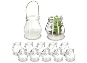 4052025451950 - Windlicht 12er Set Glas goldene & schwarze Henkel innen & außen Teelichthalter 10 x 85 cm transparent - Relaxdays