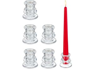 4052025452063 - Stabkerzenhalter Glas 6er Set geschwungene Kerzenständer für Stabkerzen h x d 55 x 55 cm transparent - Relaxdays