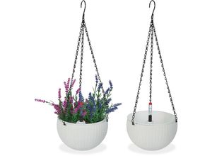 4052025452377 - Blumenampel mit Wasserspeicher 2er Set Wasseranzeige Flechtoptik HxD 54x185 cm Blumentopf hängend weiß - Relaxdays