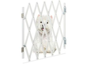 4052025452797 - Relaxdays - Hundeabsperrgitter ausziehbar bis 96 cm 485-60 cm hoch Bambus Hunde Schutzgitter für Treppe & Tür weiß