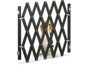 4052025452933 - Relaxdays Hundeabsperrgitter ausziehbar bis 126 cm 70-82 cm hoch Bambus Hunde Schutzgitter für Treppe & Tür schwarz